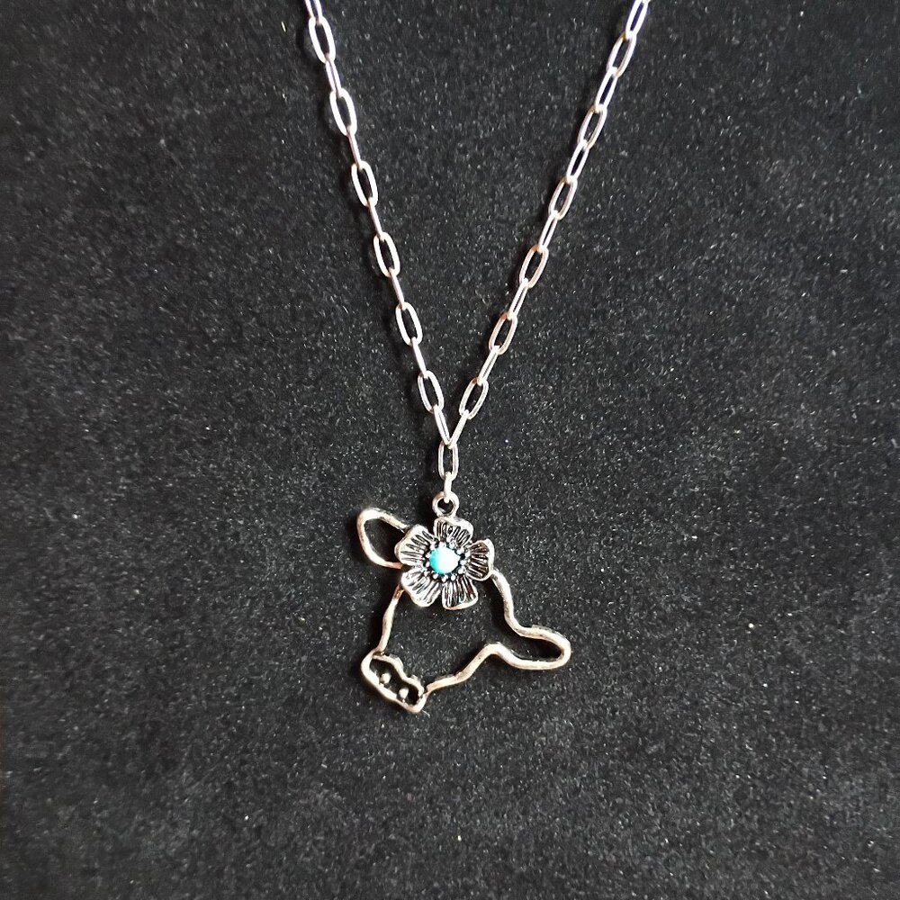 Western Cow‎ Necklace Turquoise Flower Cowgirl Boho Southwestern Pendant